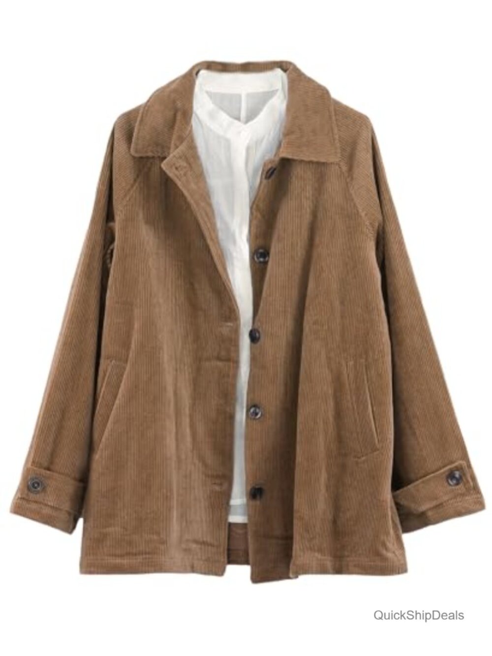 Corduroy Jacket Button Down Oversized Shirt Coat with Pockets